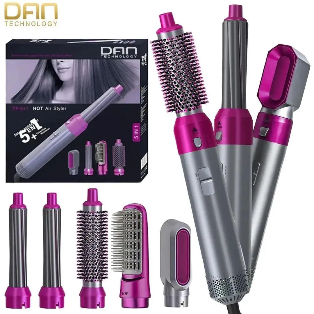 5-in-1 Hair Curler & Straightener Pink Silver ABS