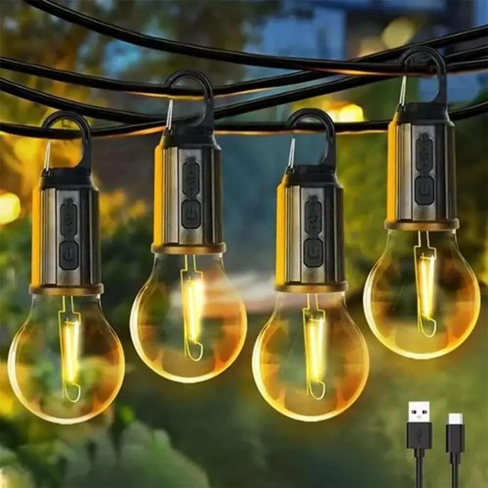Rechargeable Edison Camping Lights Black ABS Weather Resistant
