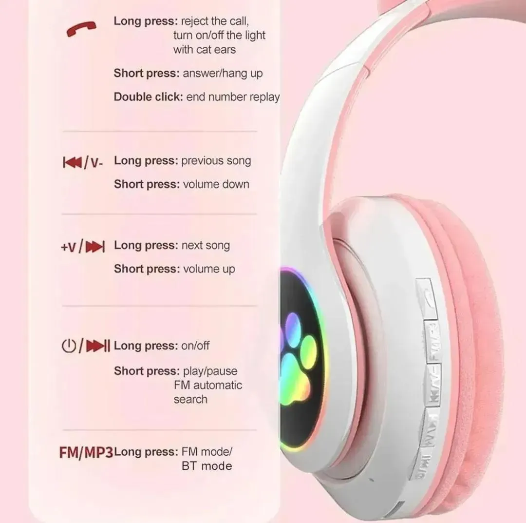 Cat Ear LED Headphones Multicolor ABS for Teens Young Adults
