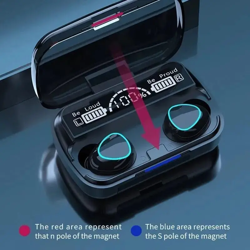 9D Hifi Sound Black LED Display Earbuds 2000mAh Power Bank