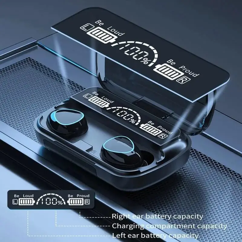 9D Hifi Sound Black LED Display Earbuds 2000mAh Power Bank