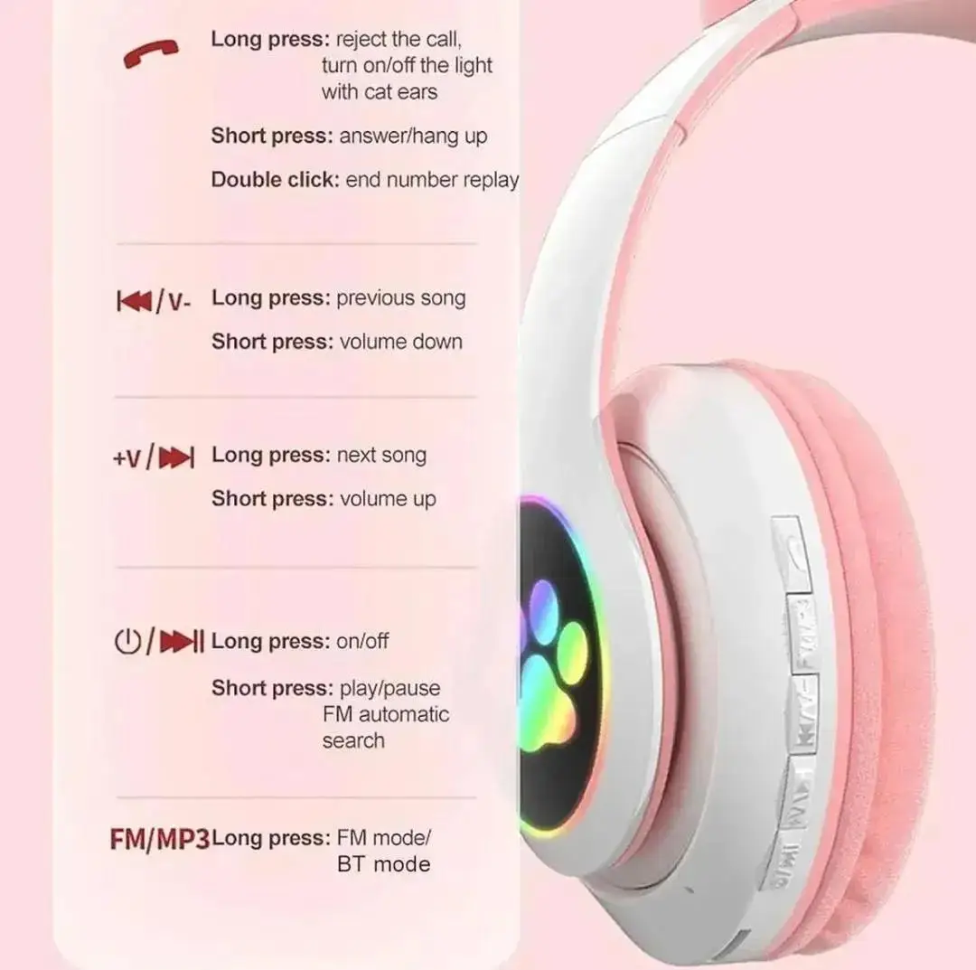 Cat Ear LED Headphones Multicolor ABS for Teens Young Adults