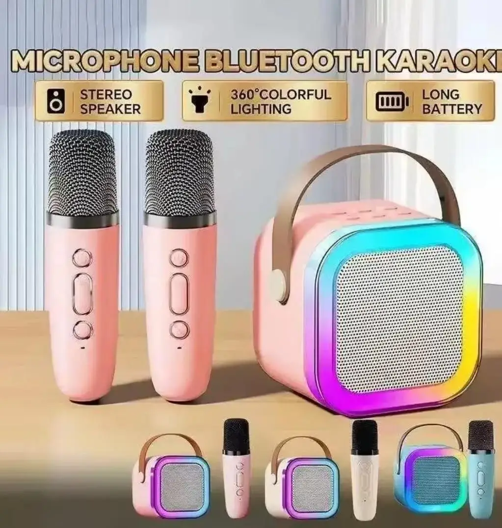 Portable LED Speaker Pink with 2 Microphones for Parties & Commutes