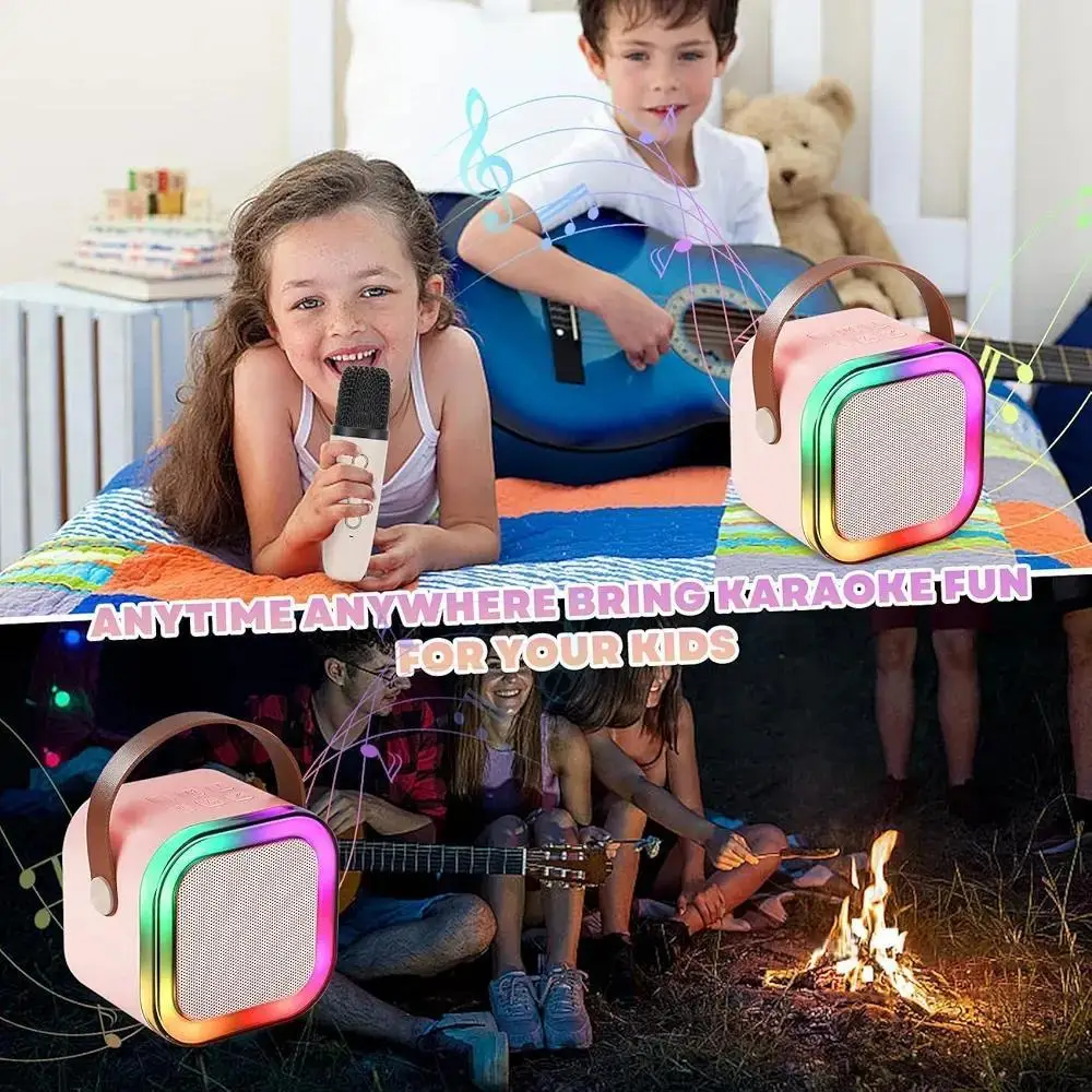 Portable LED Speaker Pink with 2 Microphones for Parties & Commutes
