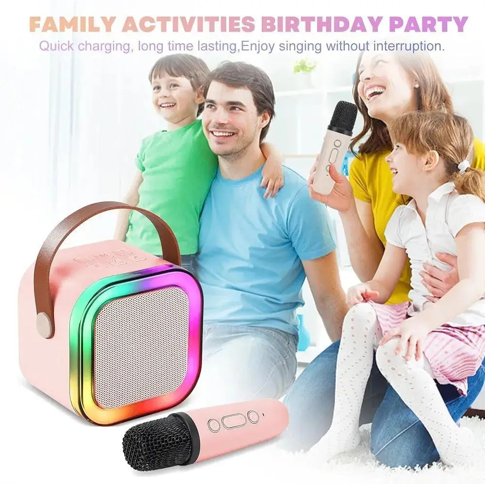 Portable LED Speaker Pink with 2 Microphones for Parties & Commutes