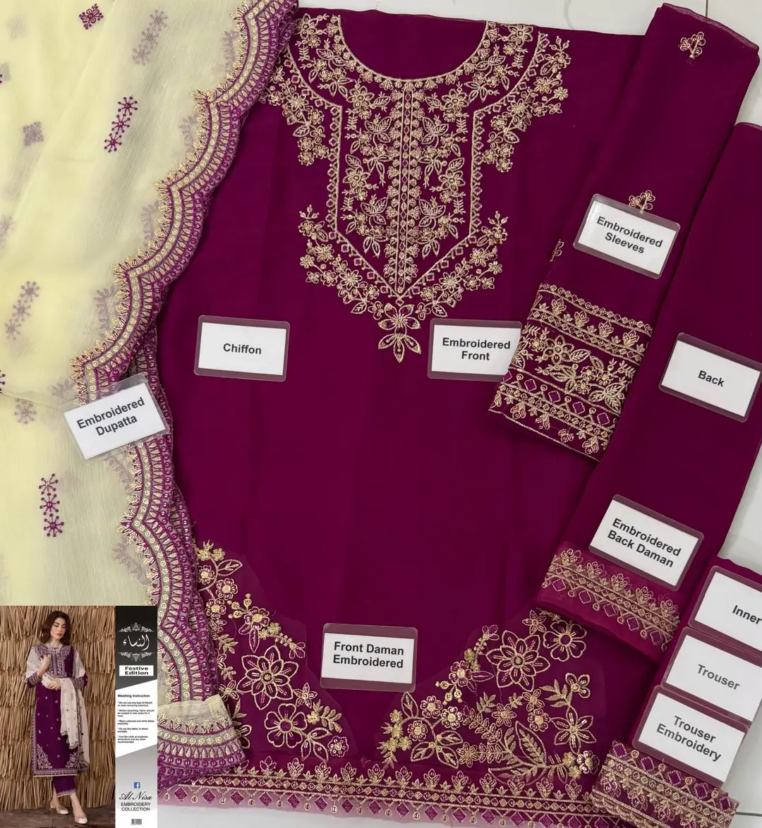 3 Pcs Women's Unstitched Embroidered Suit