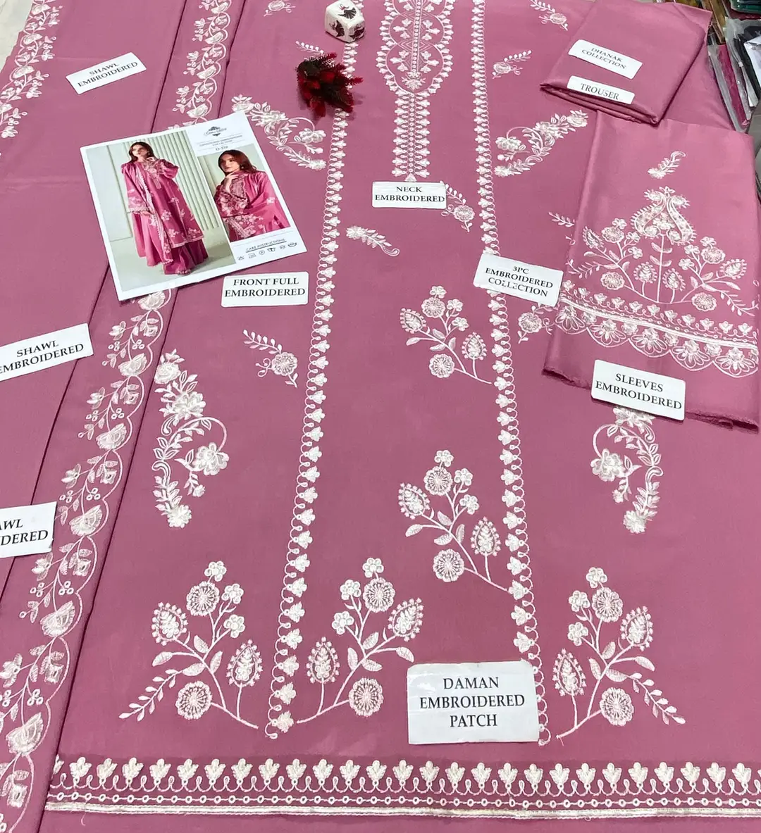 3 Pcs Women's Unstitched Embroidered Suit