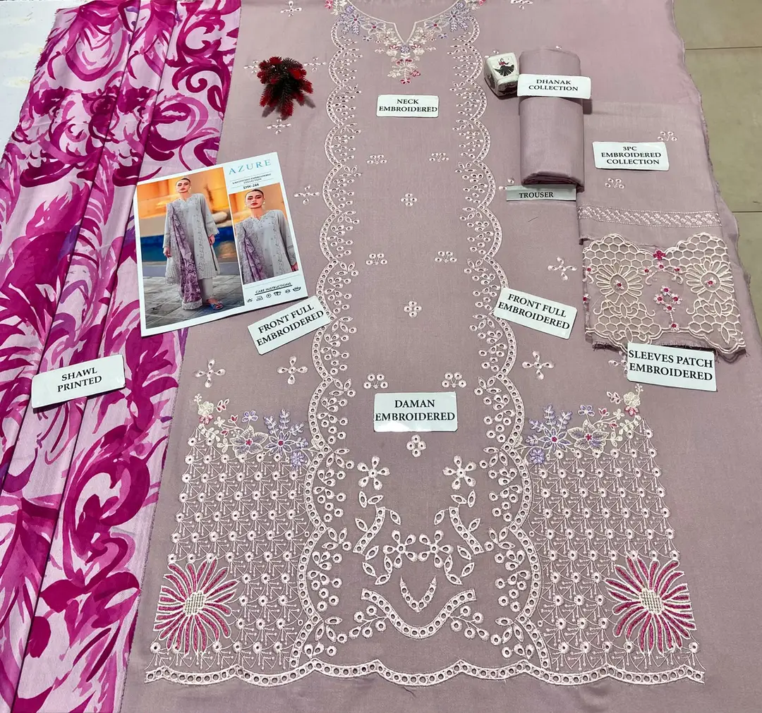 3 Pcs Women's Unstitched Embroidered Suit