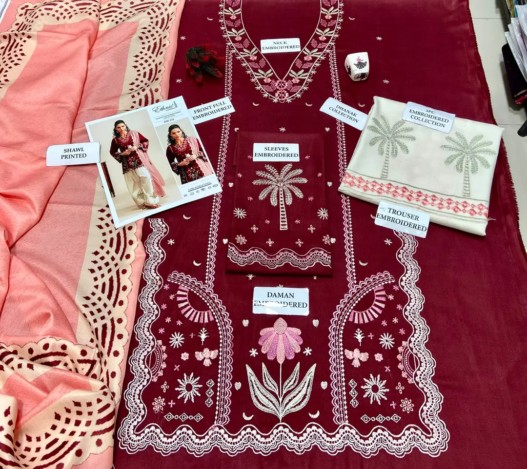 3 Pcs Women's Unstitched Embroidered Suit