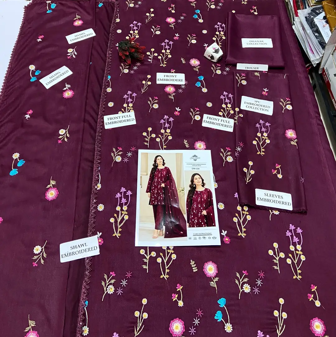 3 Pcs Women's Unstitched Embroidered Suit