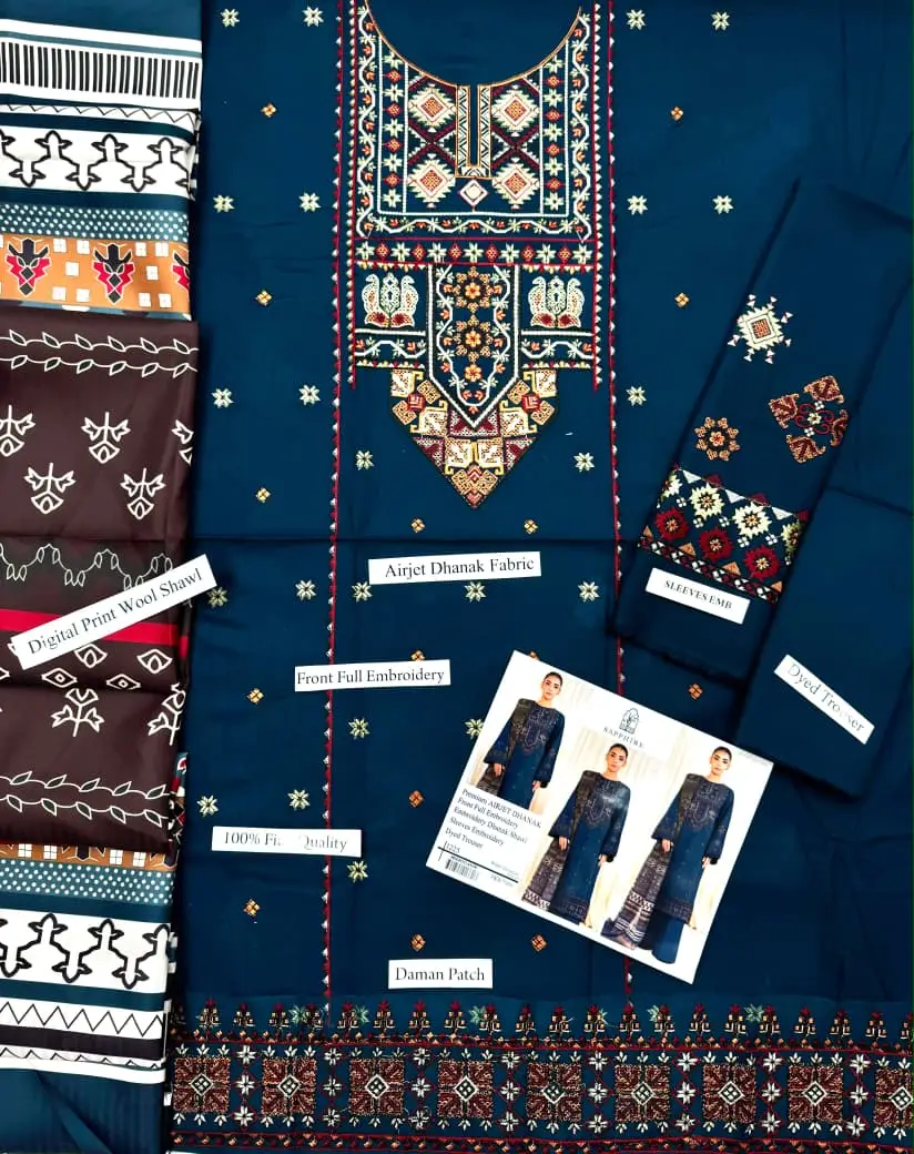 3 Pcs Women's Unstitched Embroidered Suit