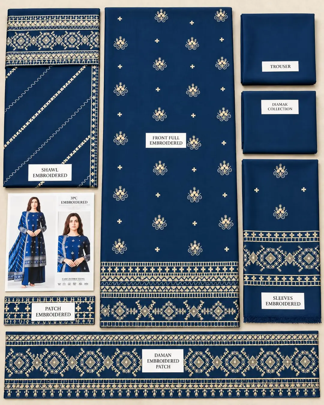 3 Pcs Women's Unstitched Embroidered Suit