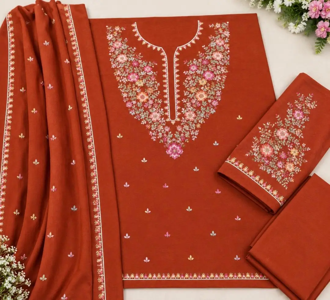 3 Pcs Women's Unstitched Embroidered Suit