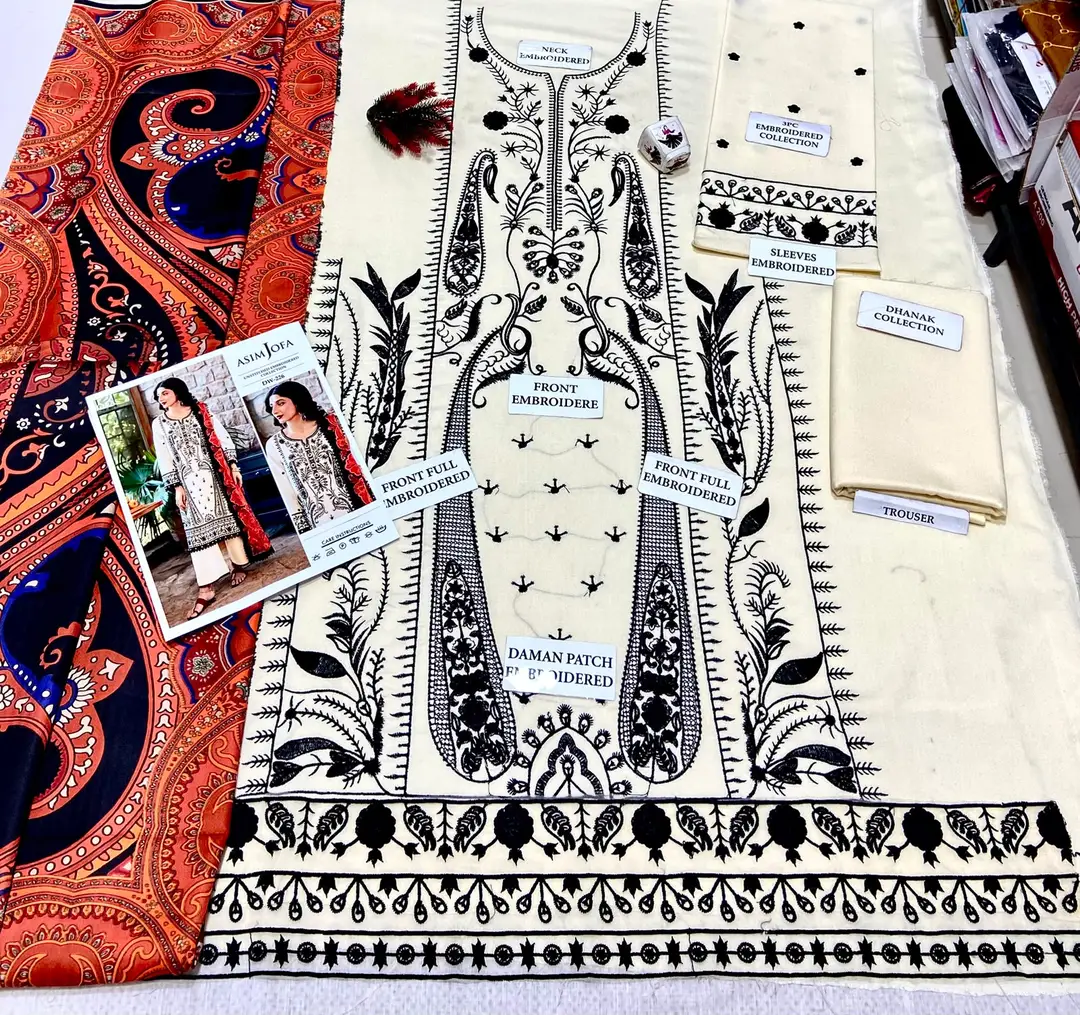 3 Pcs Women's Unstitched Embroidered Suit
