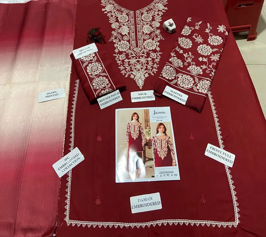 3 Pcs Women's Unstitched Embroidered Suit