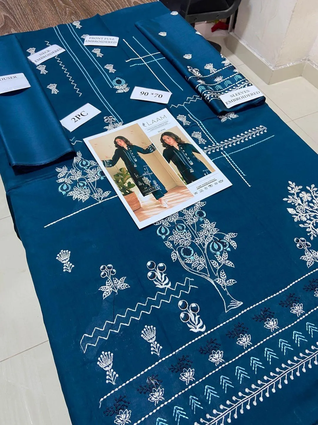 LAAM Unstitched Embroidered Lawn Suit Teal D-5793
