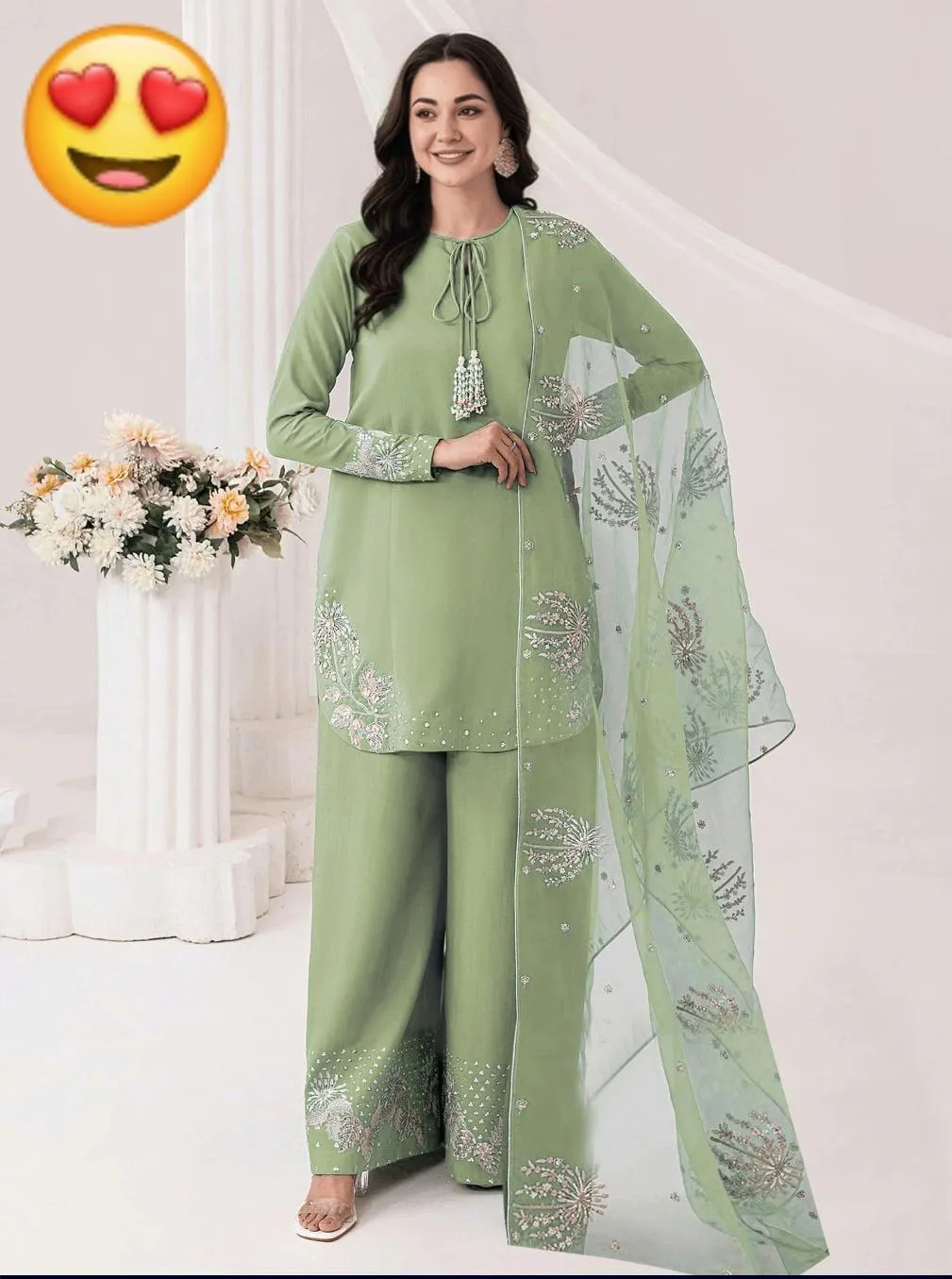 Silver Gold Sequence Embroidered 3Pc Suit Set