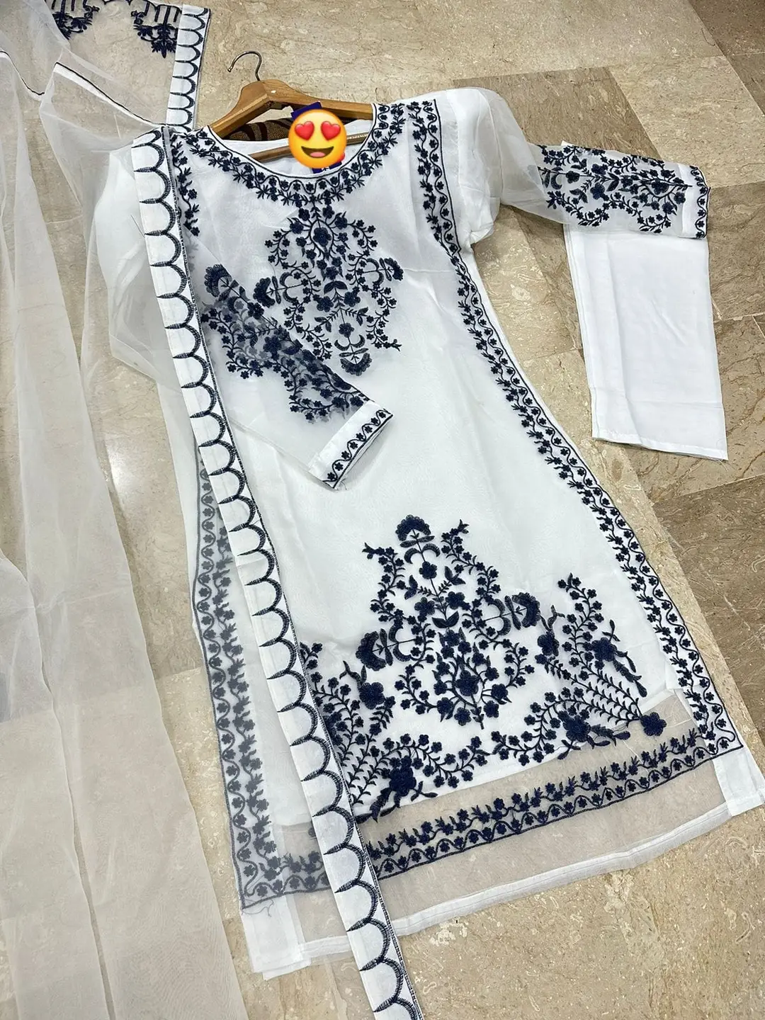 3 Pcs Women's Stitched Organza Embroidered Suit