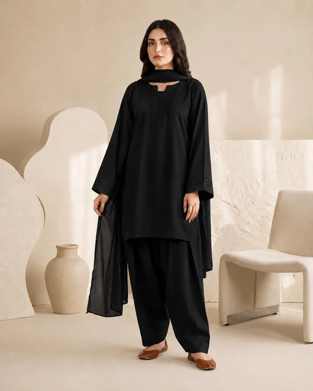 3 Pcs Women's Stitched Georgette Plain Suit