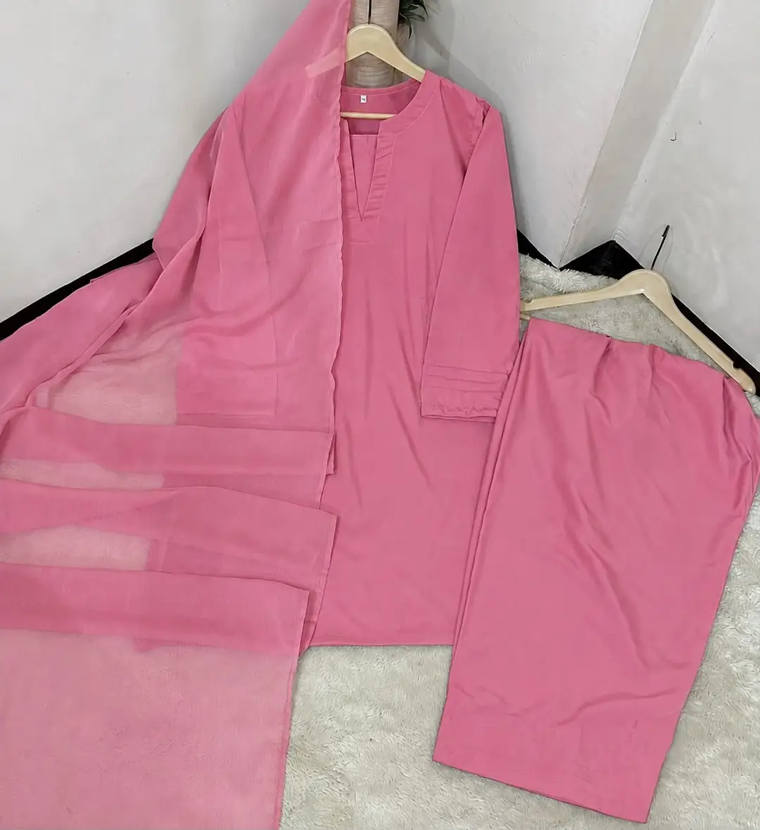 3 Pcs Women's Stitched Georgette Plain Suit