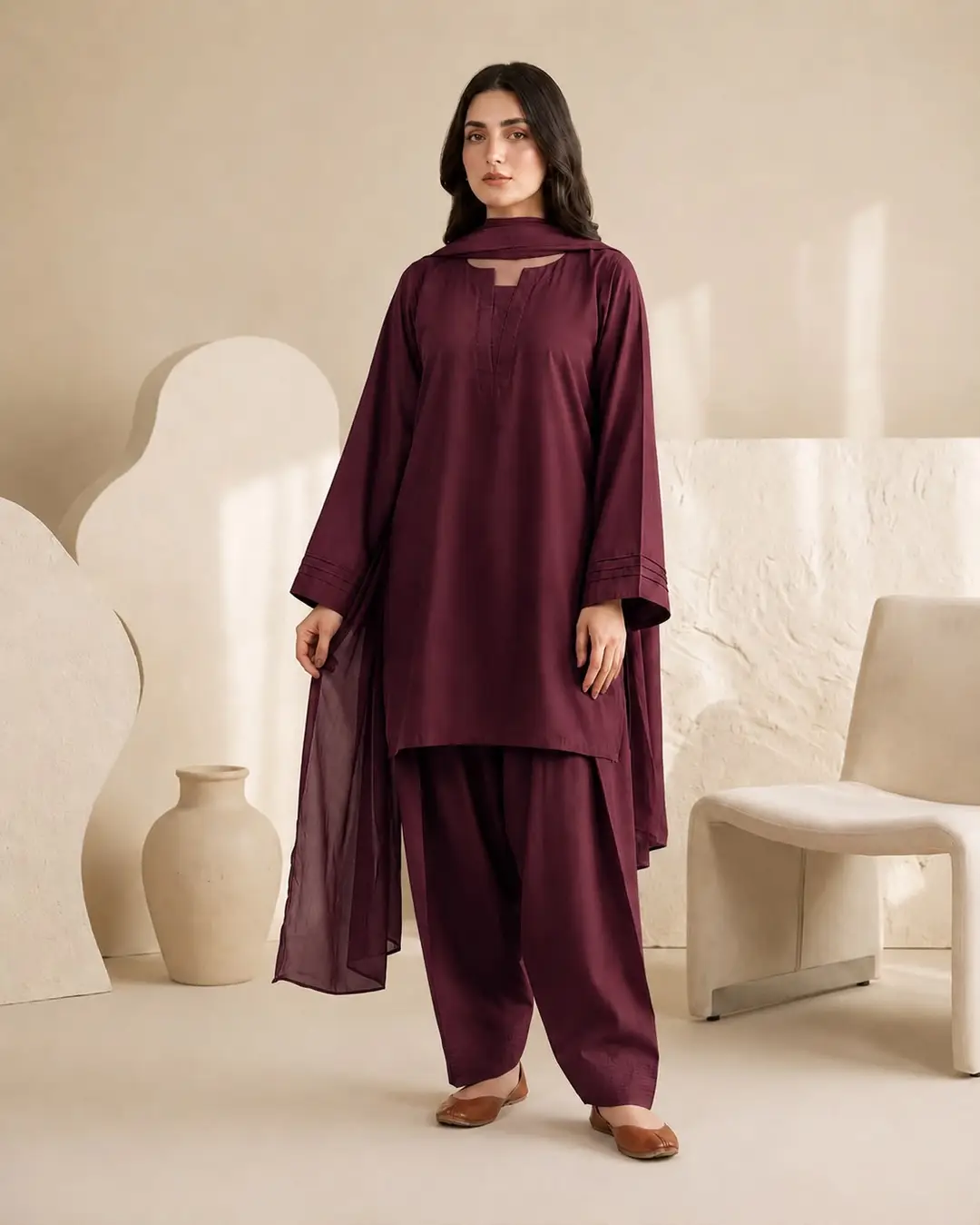 3 Pcs Women's Stitched Georgette Plain Suit