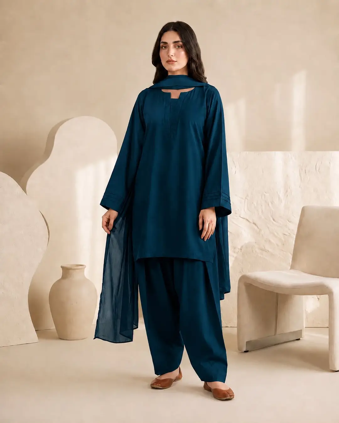 3 Pcs Women's Stitched Georgette Plain Suit