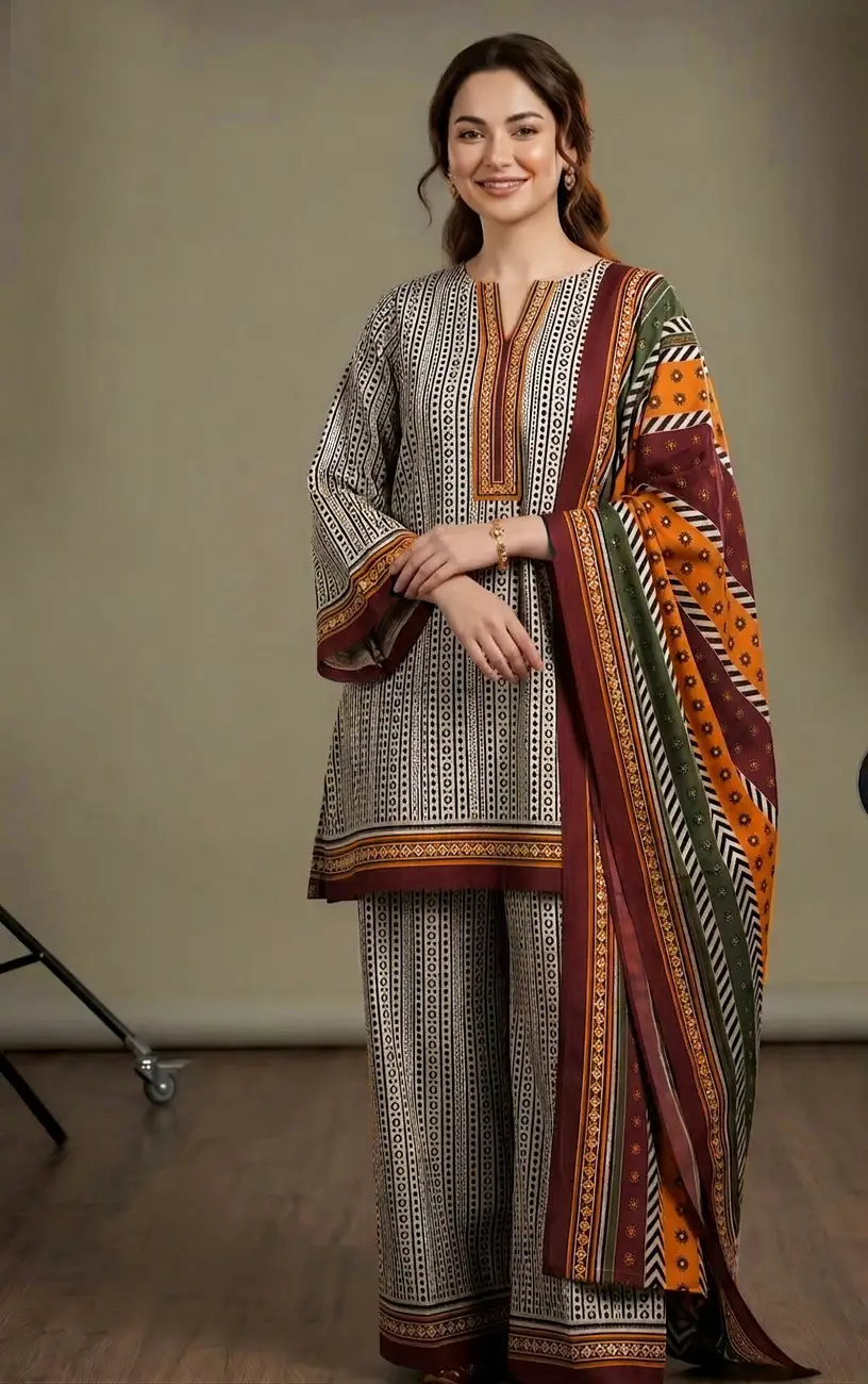 3 Pcs Women's Stitched Lawn Printed Suit