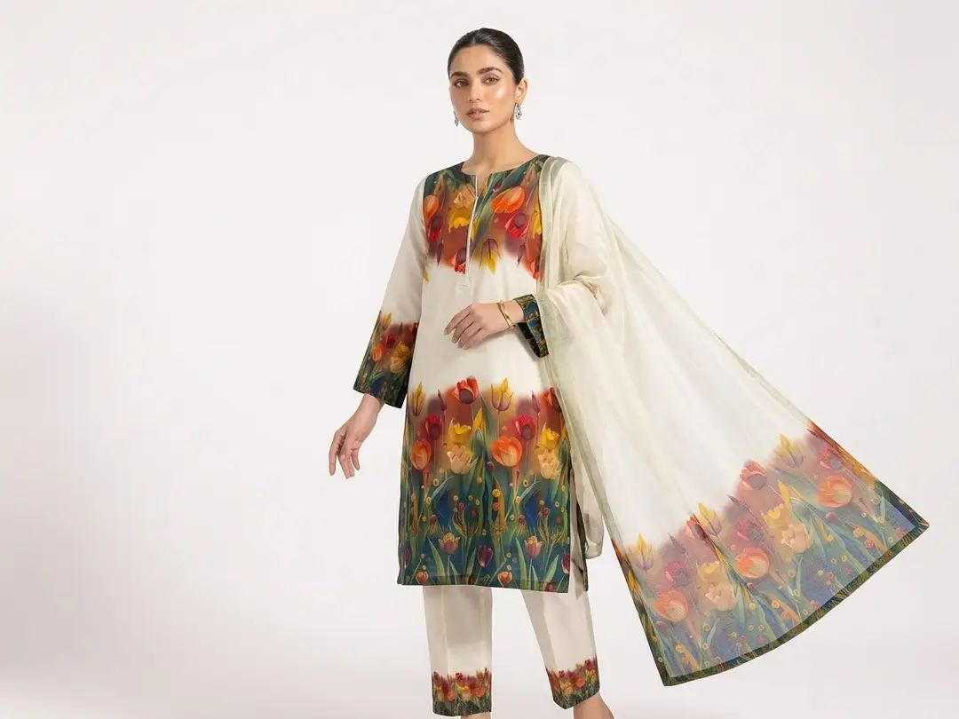 3 Pcs Women's Stitched Lawn Digital Print Suit