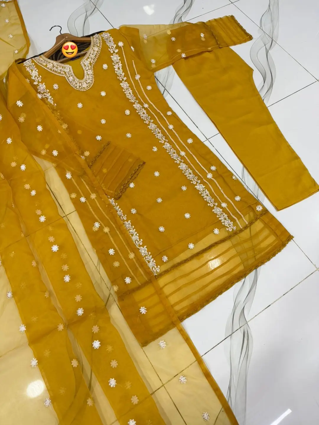 3 Pcs Women's Stitched Organza Embroidered Suit