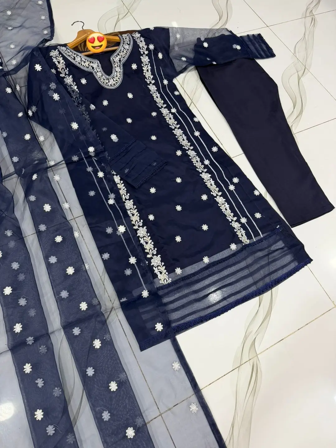 3 Pcs Women's Stitched Organza Embroidered Suit