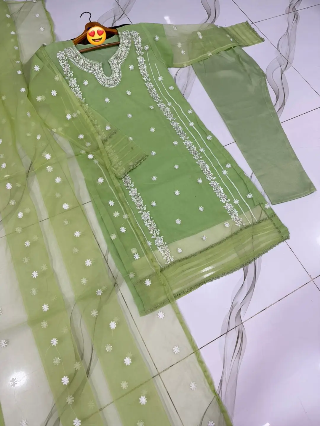 3 Pcs Women's Stitched Organza Embroidered Suit