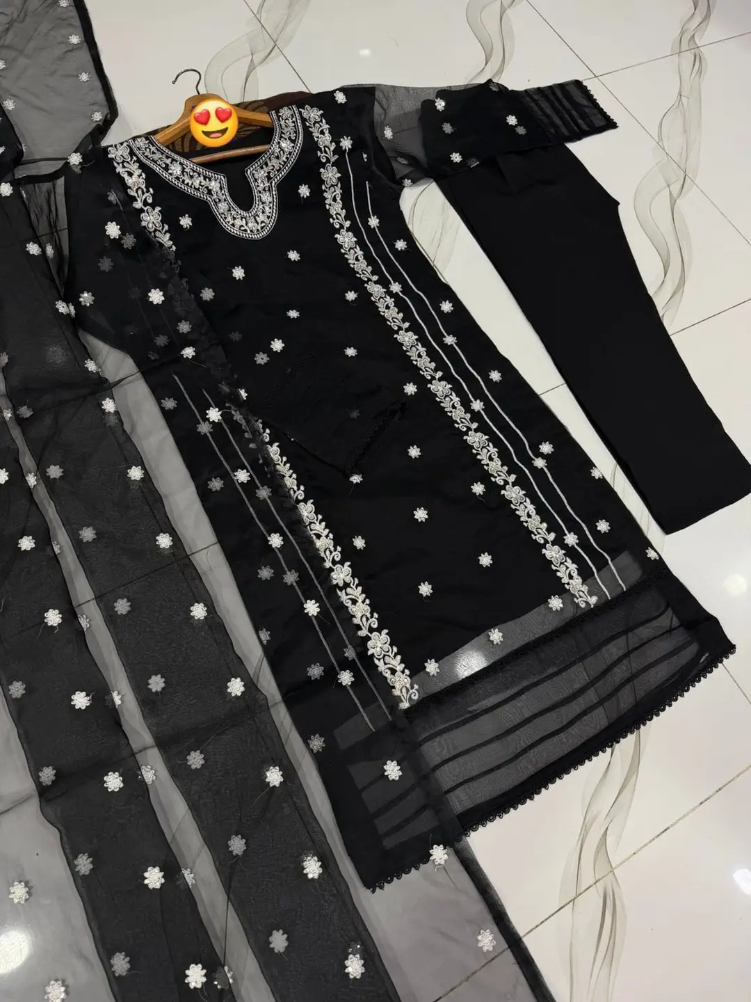 3 Pcs Women's Stitched Organza Embroidered Suit