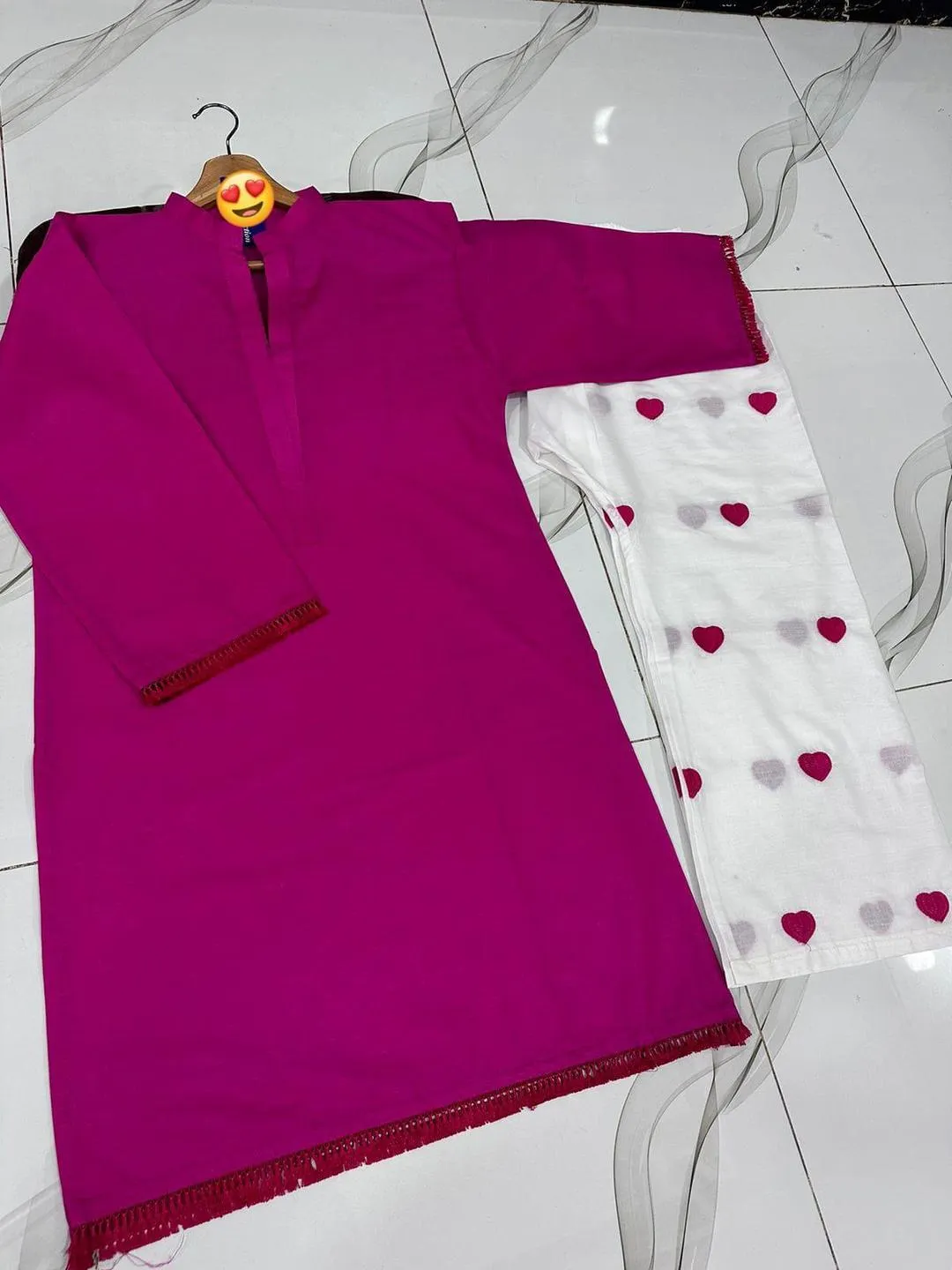 2 Pcs Women's Stitched Cotton Embroidered Shirt And Trouser