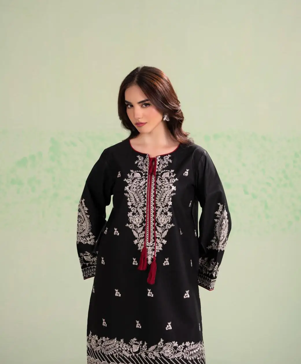 2 Pcs Women's Stitched Cotton Embroidered Shirt And Trouser