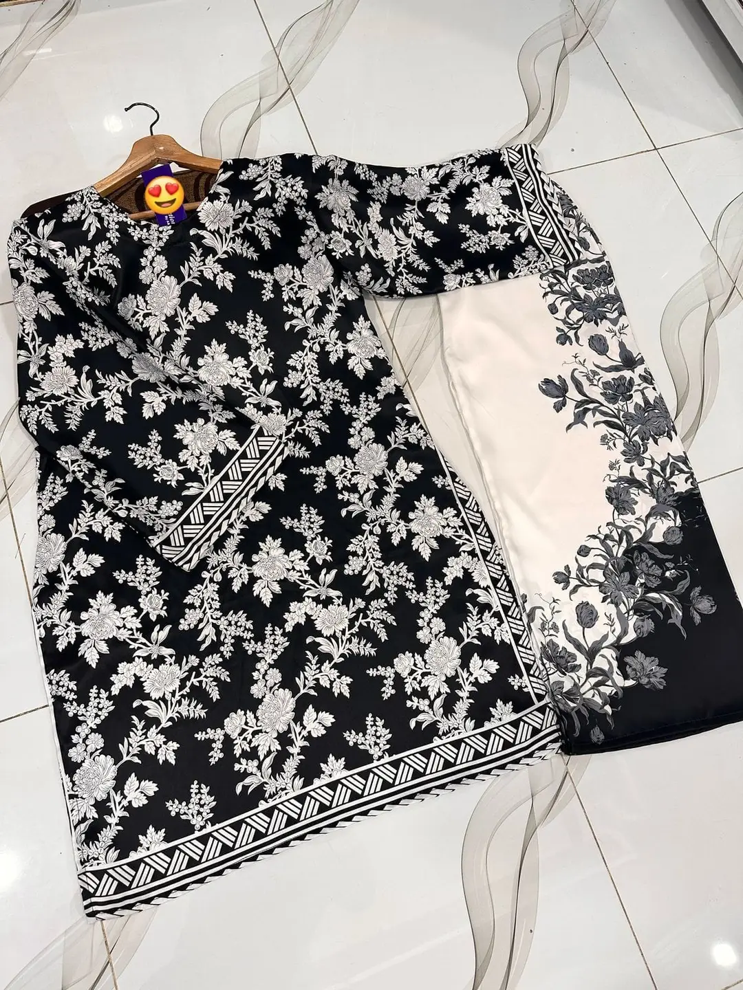 2 Pcs Women's Stitched Silk Digital Print Shirt And Trouser