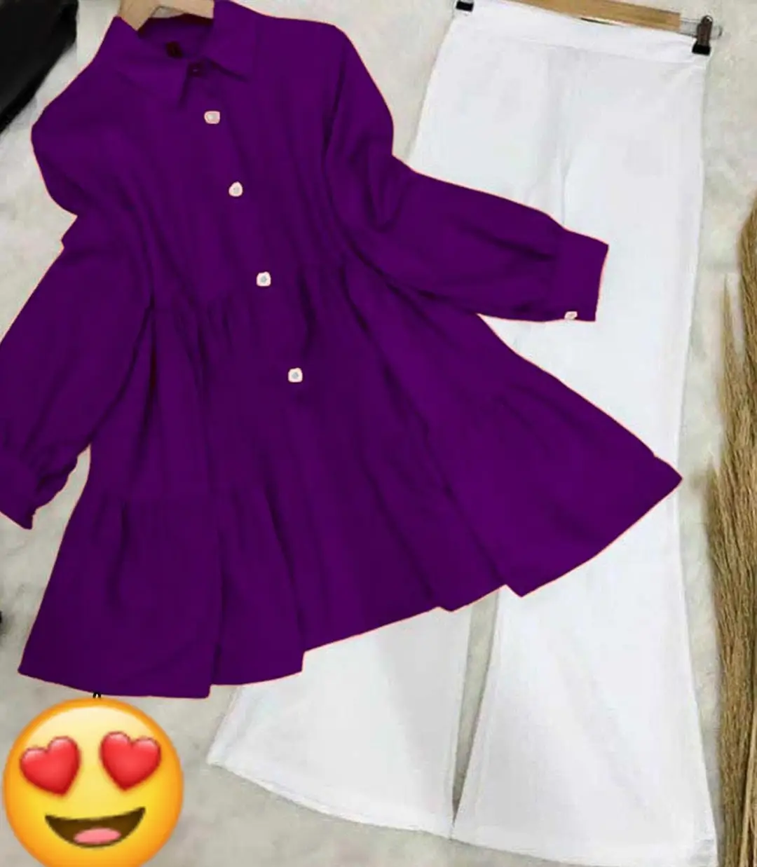 2 Pcs Women's Stitched Linen Plain Shirt And Trouser