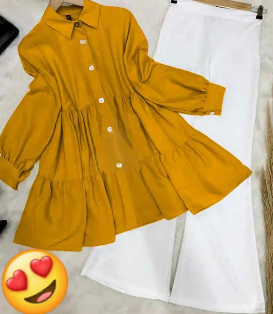 2 Pcs Women's Stitched Linen Plain Shirt And Trouser