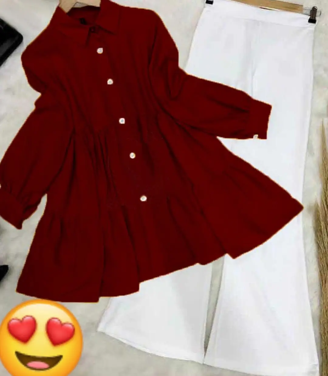 2 Pcs Women's Stitched Linen Plain Shirt And Trouser