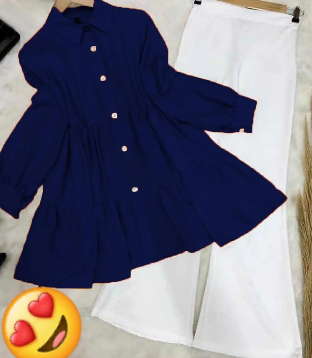2 Pcs Women's Stitched Linen Plain Shirt And Trouser