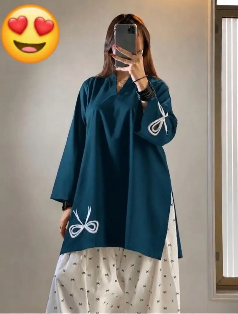2 Pcs Women's Stitched Cotton Embroidered Shirt And Trouser