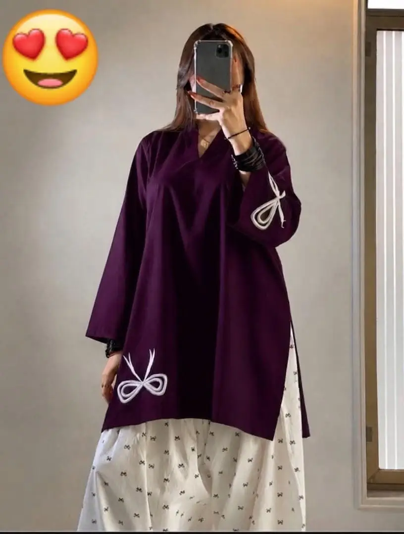 2 Pcs Women's Stitched Cotton Embroidered Shirt And Trouser