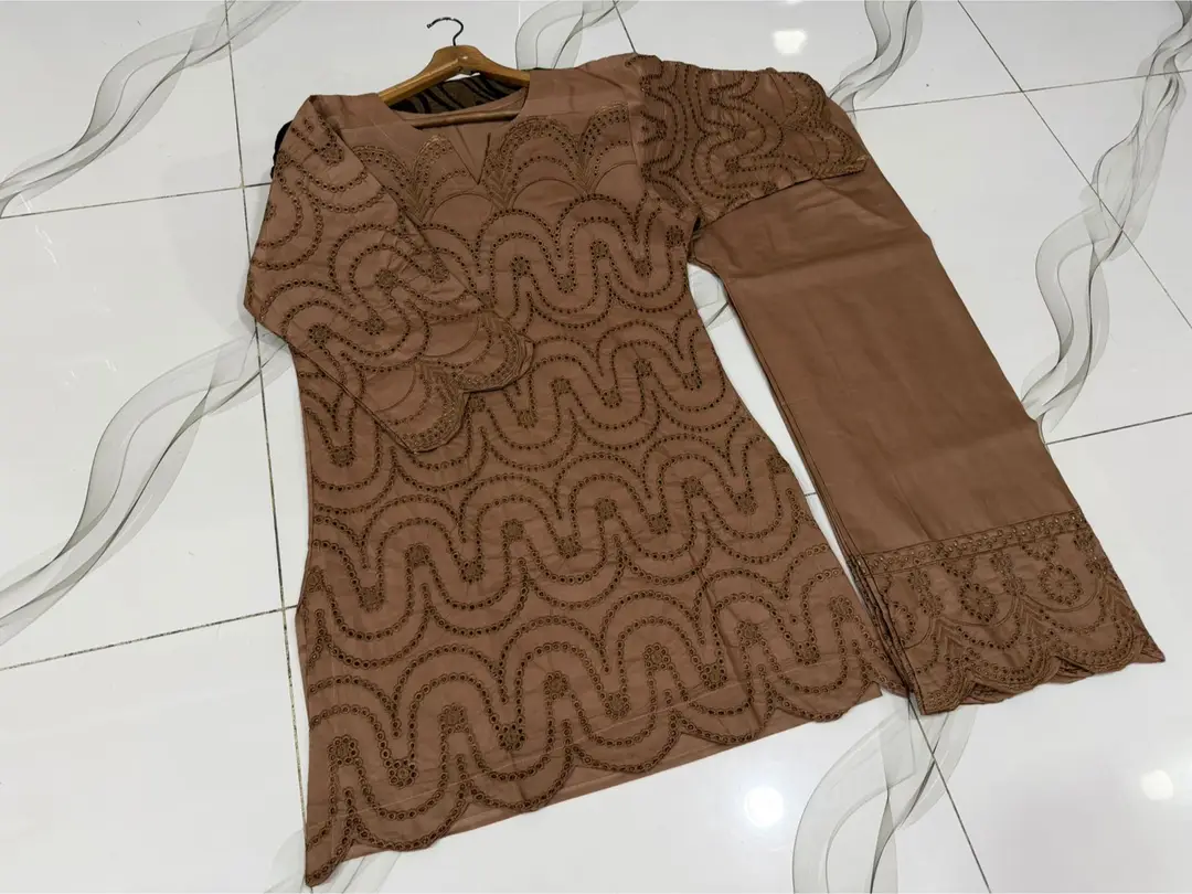 2 Pcs Women's Stitched Cotton Chikankari Embroidered Shirt And Trouser