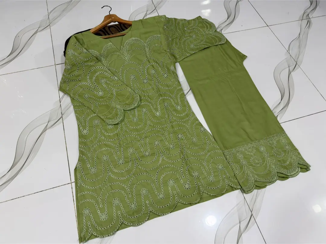 2 Pcs Women's Stitched Cotton Chikankari Embroidered Shirt And Trouser