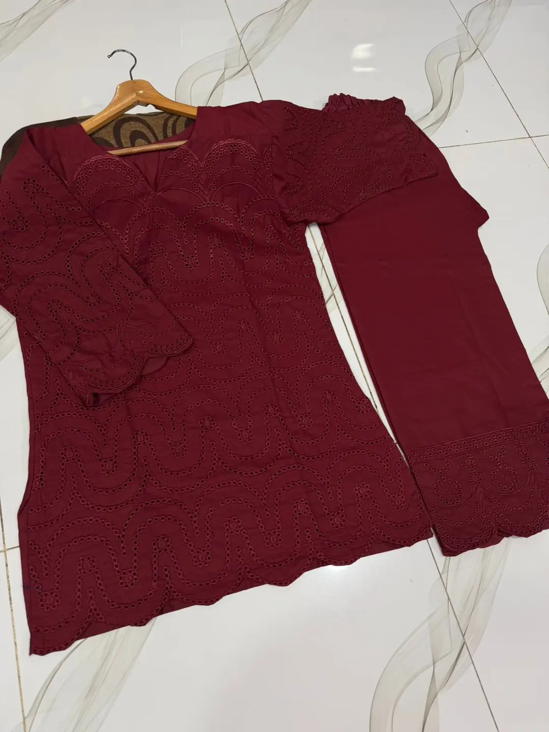 2 Pcs Women's Stitched Cotton Chikankari Embroidered Shirt And Trouser