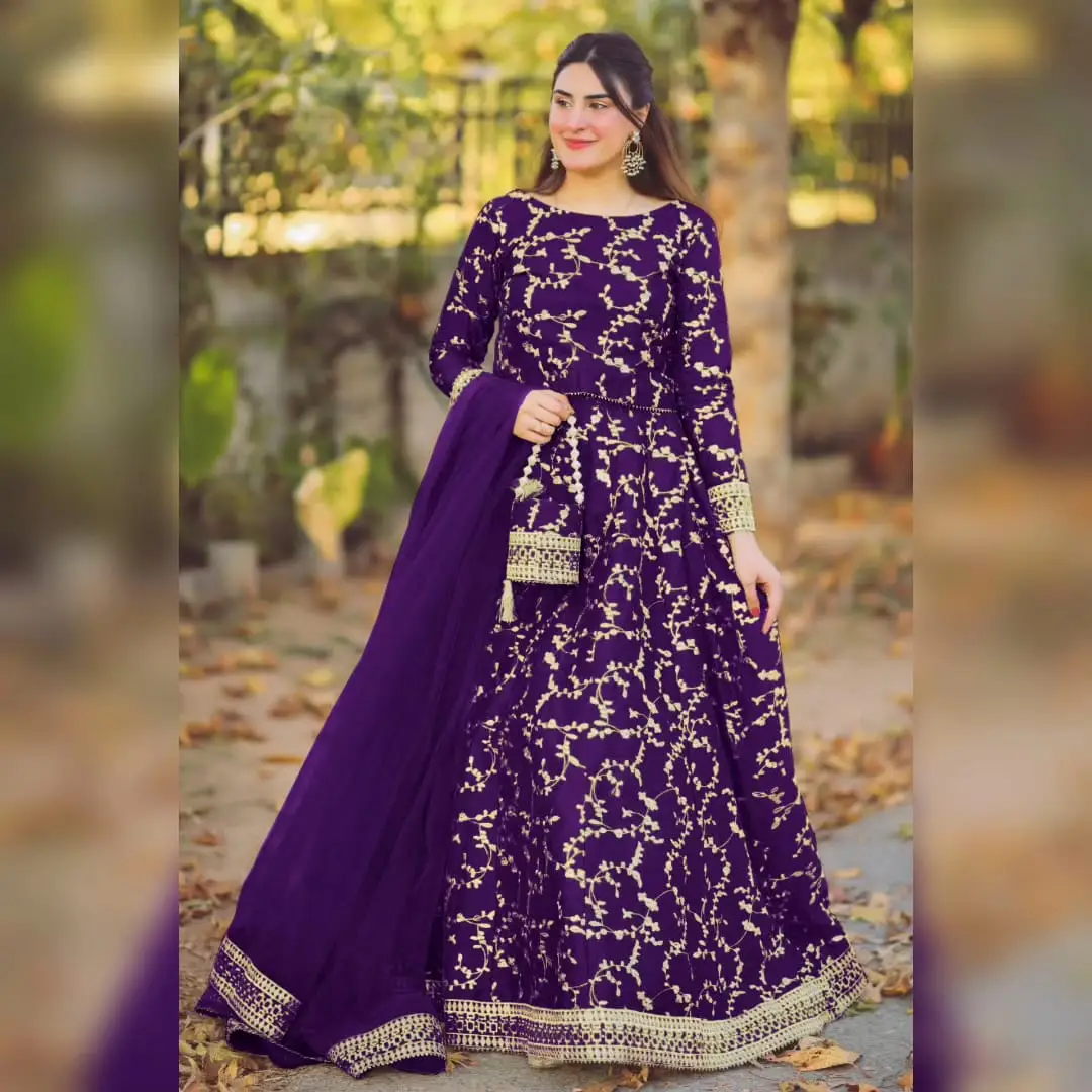 4 Pcs Women's Stitched Shamoz Silk Embroidered Lehenga Choli