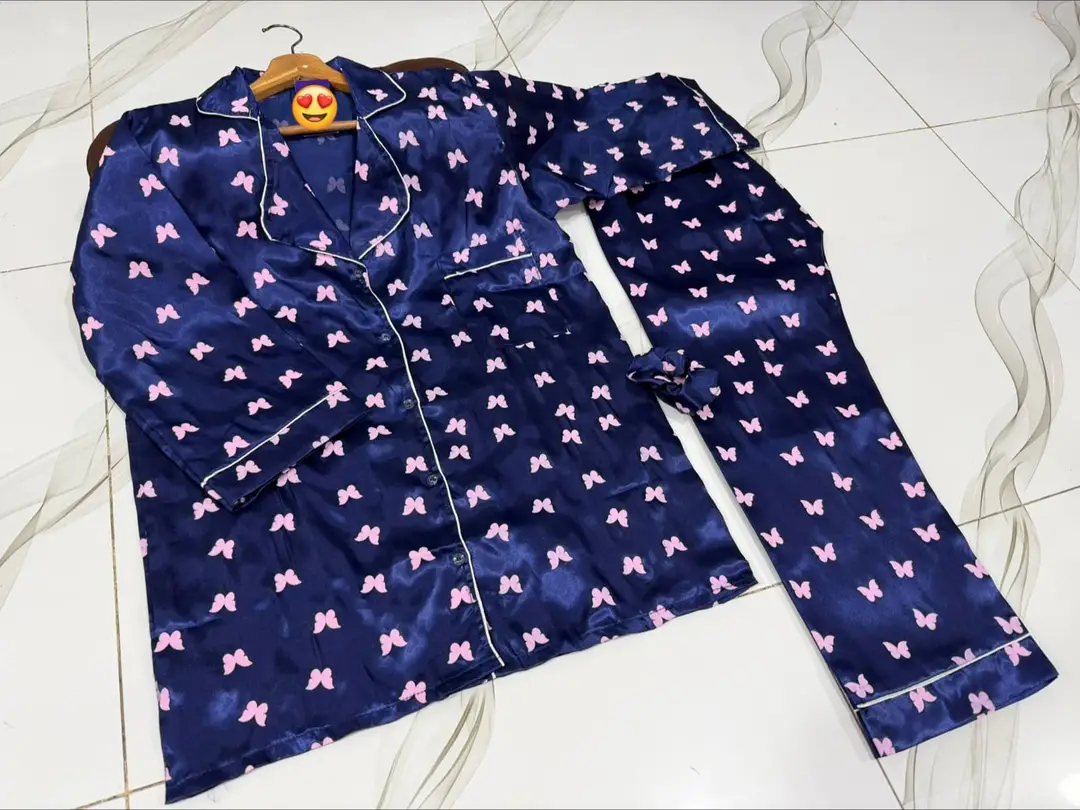 2 Pcs Women's Stitched Silk Printed Night Suit