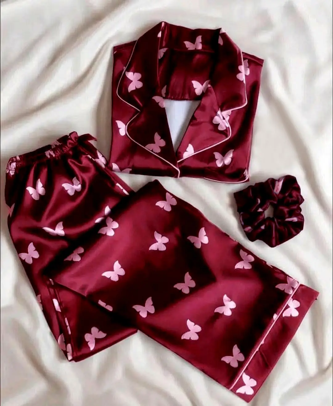 2 Pcs Women's Stitched Silk Printed Night Suit