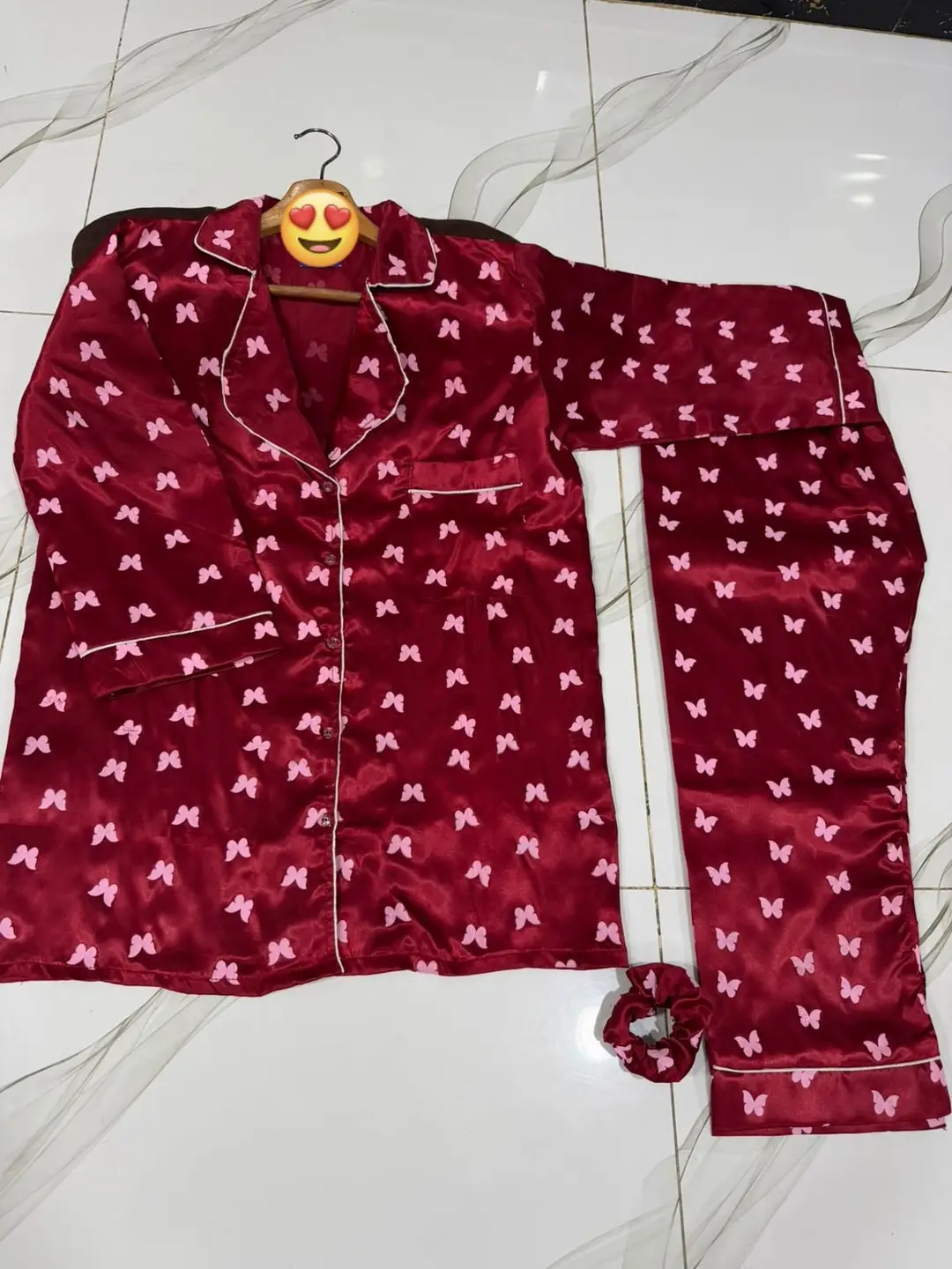 2 Pcs Women's Stitched Silk Printed Night Suit