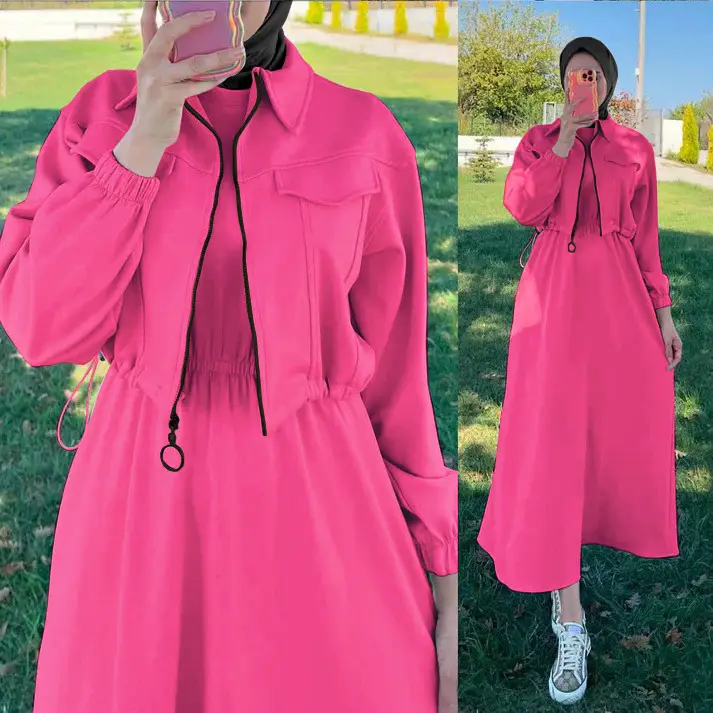 2 Pcs Women's Stitched Fleece Plain Zipper Tracksuit