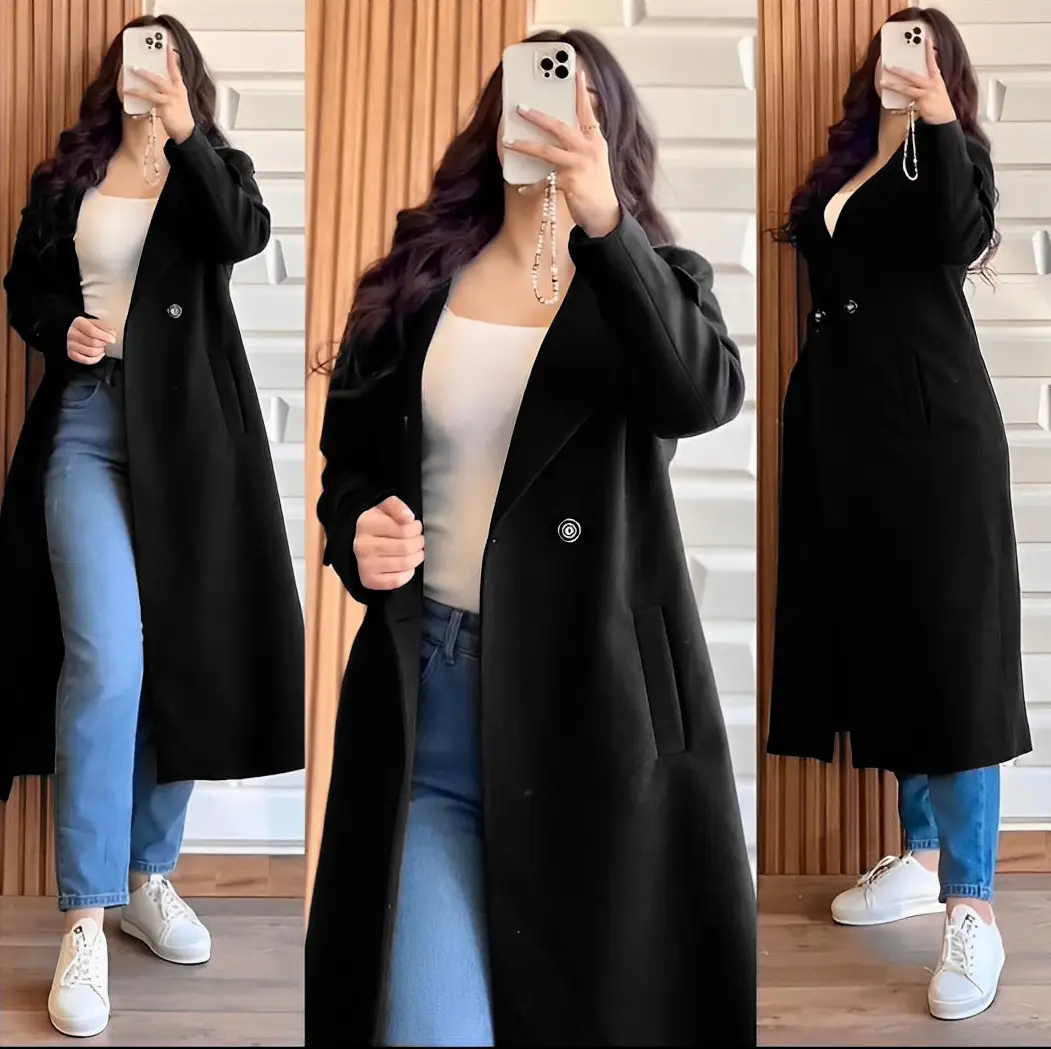 1 Pc Women's Stitched Fleece Plain Pea Coat